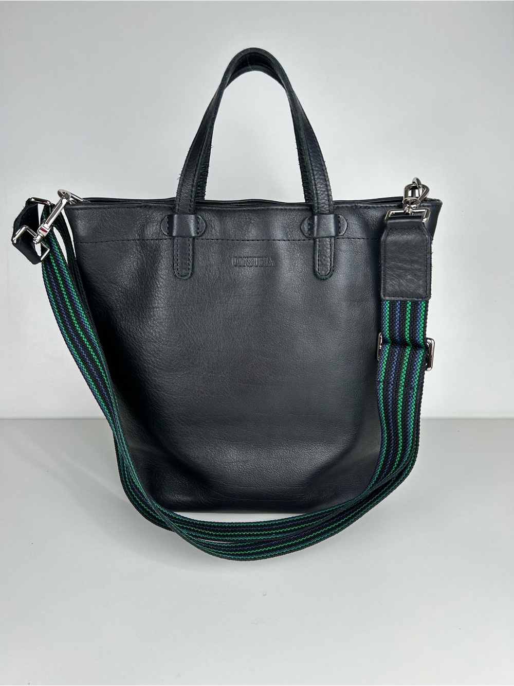 CONSUELA EVIE BLACK LEATHER TOTE WITH CROSSBODY STRAP